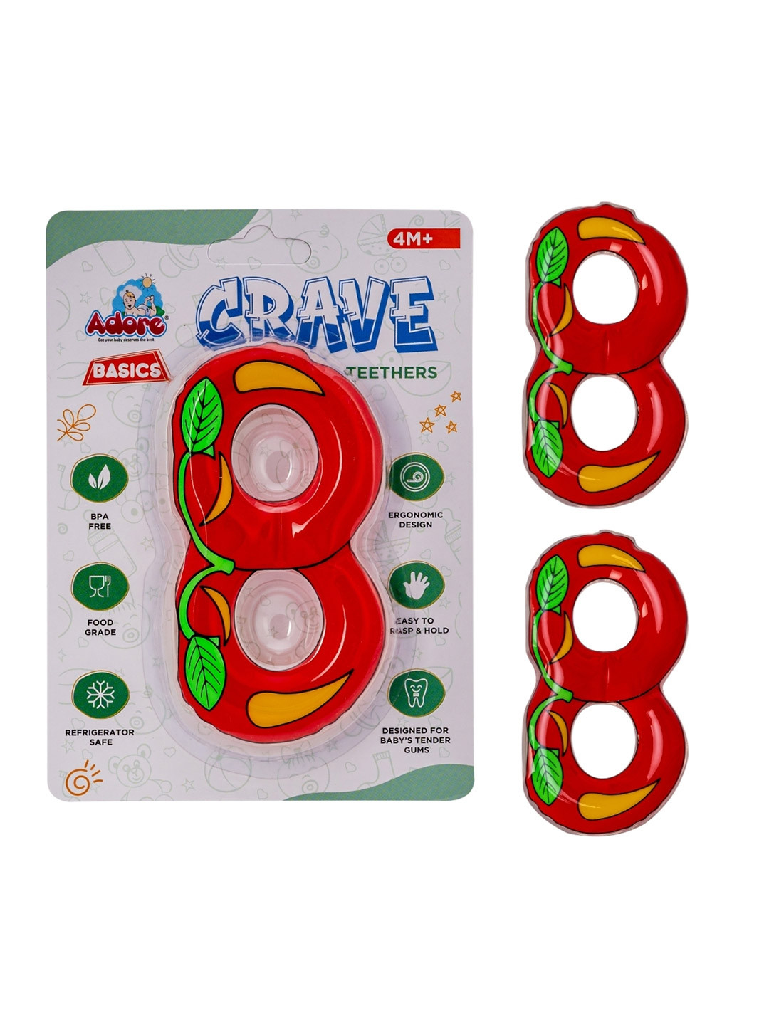 Adore Kids Pack of 2 Red & Green Double Cherry Shape Crave Water Filled Teethers