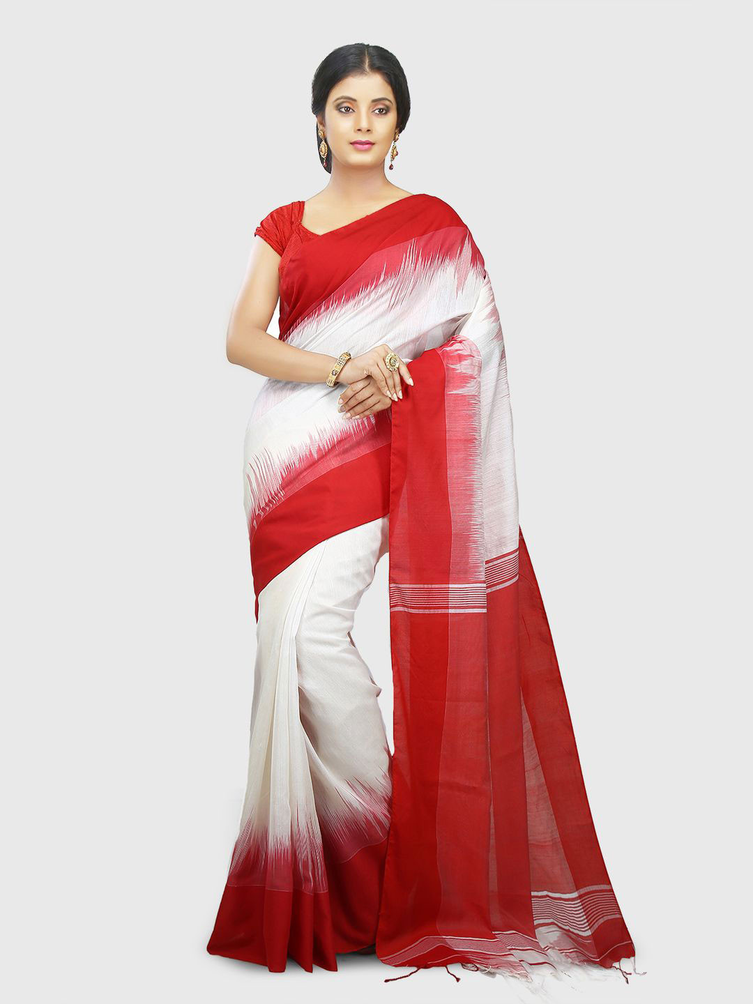 Crochetin Silk Cotton Ready to Wear Ikat Saree