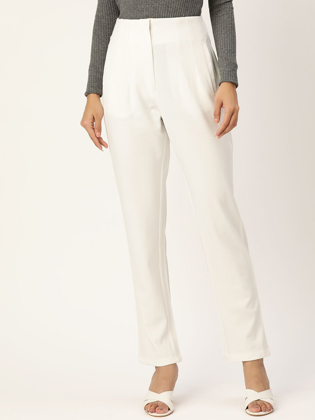 Zastraa Women Smart High-Rise Slim Fit Formal Trousers