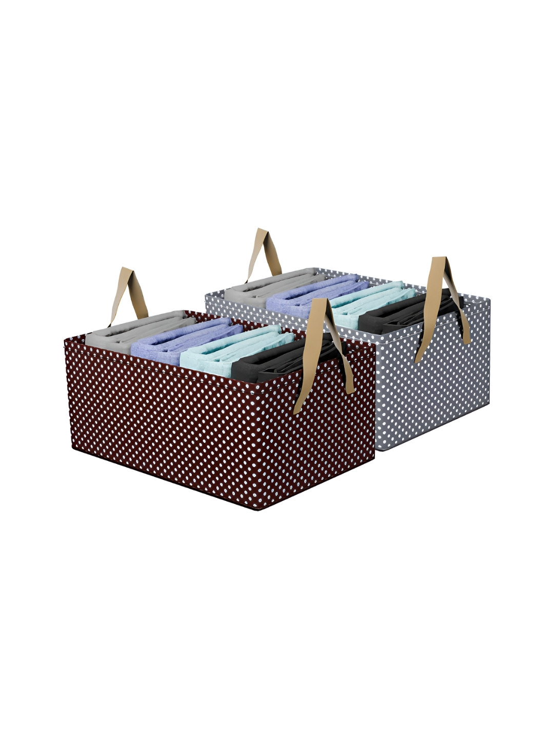 Aura Grey & Brown 2 Pcs Foldable Metal Frame Storage Basket Clothing Wardrobe Organisers