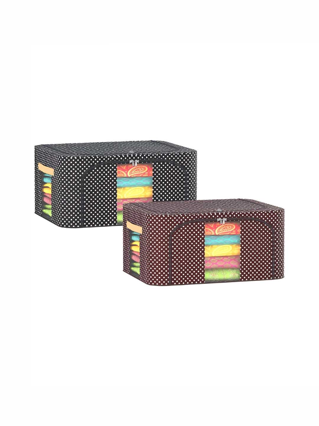 Aura Black & Brown 2 Pieces Parachute Steel Frame Cloth Storage Box Drawer Organisers