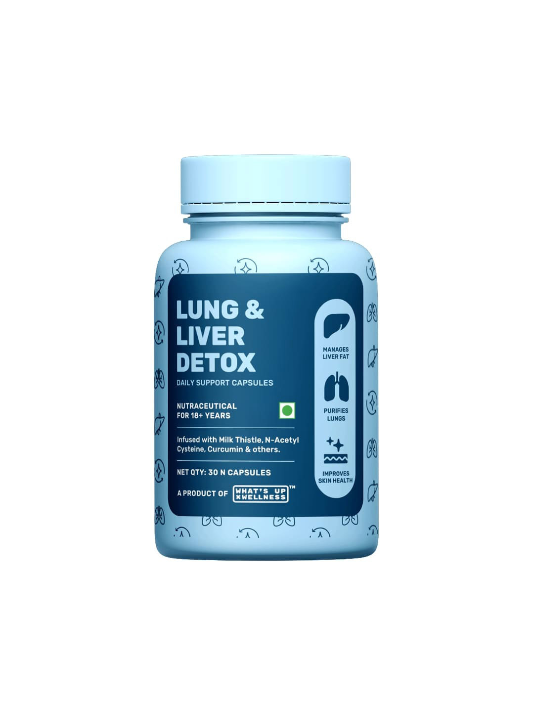 What's Up Wellness Liver & Lung Detox Capsules With Milk Thistle & Curcumin - 30 Nos