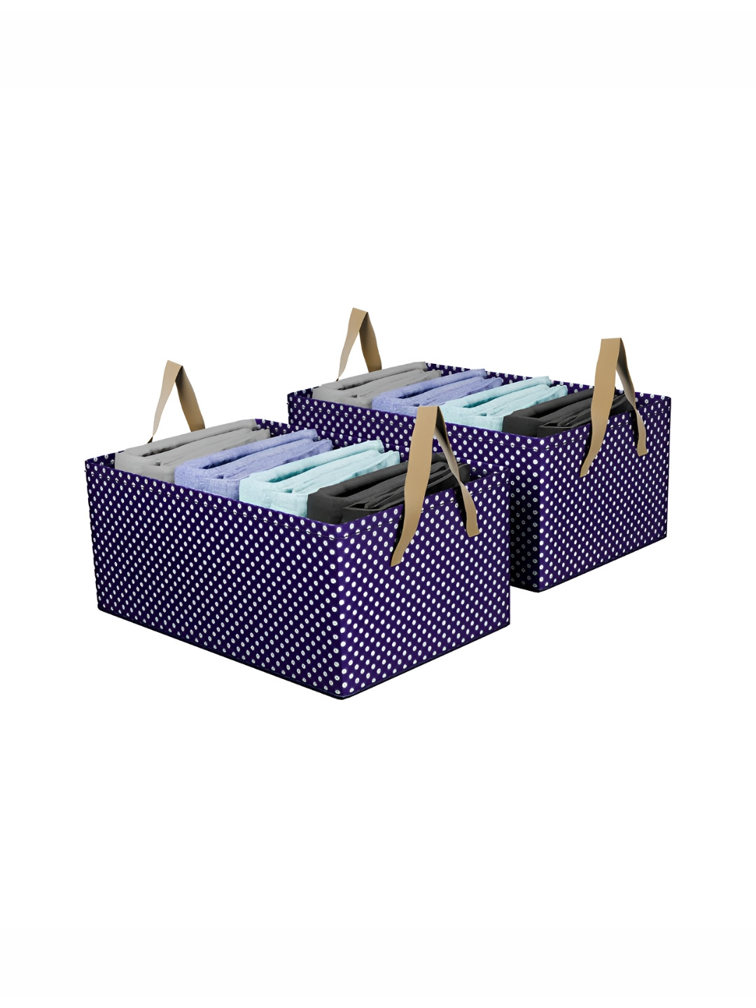 Aura Blue & White 2 Pieces Foldable Metal Frame Storage Baskets Cloth Storage Box