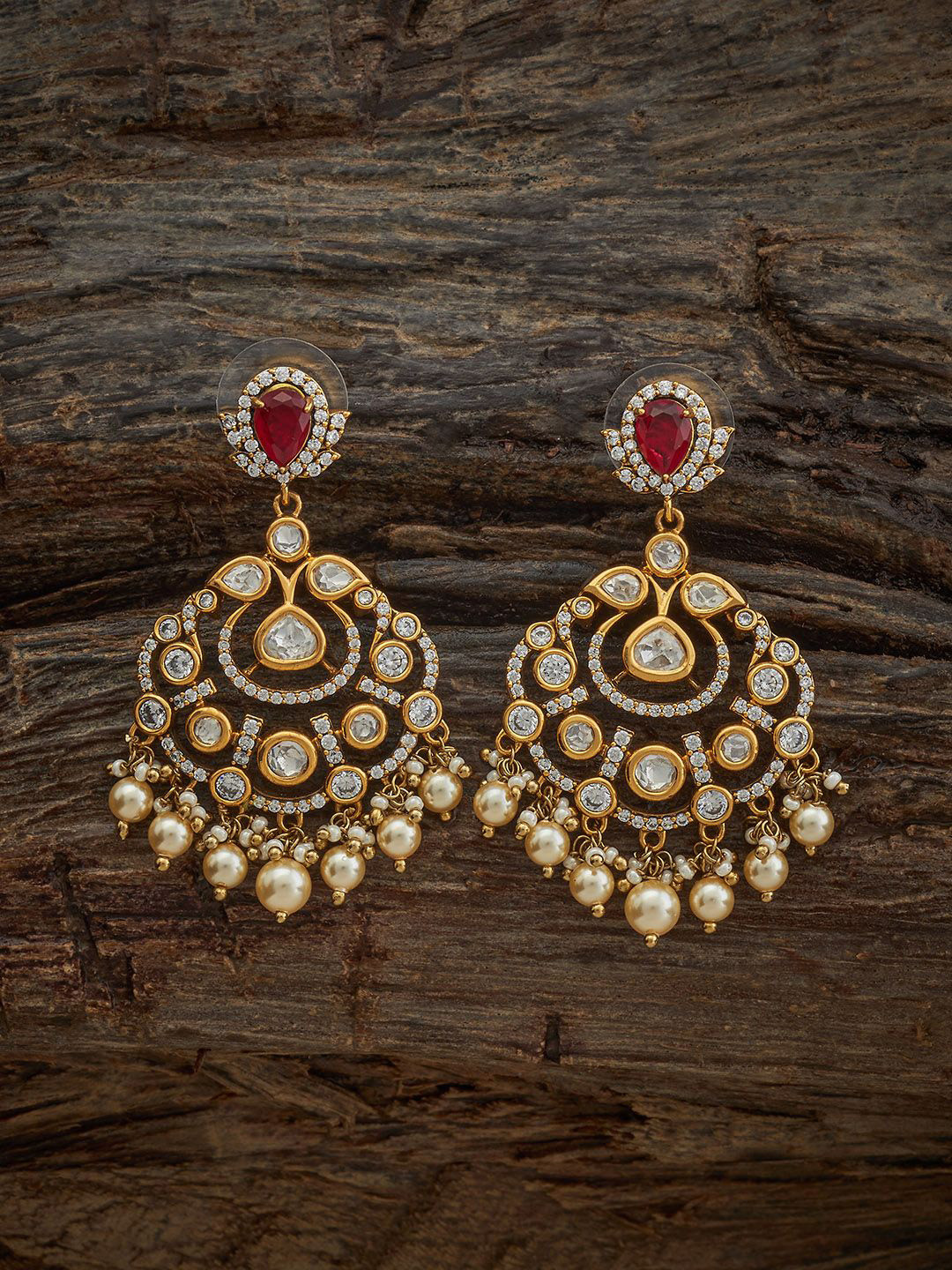 Kushal's Fashion Jewellery Embellished Bridal Victorian Kundan Contemporary Chandbalis
