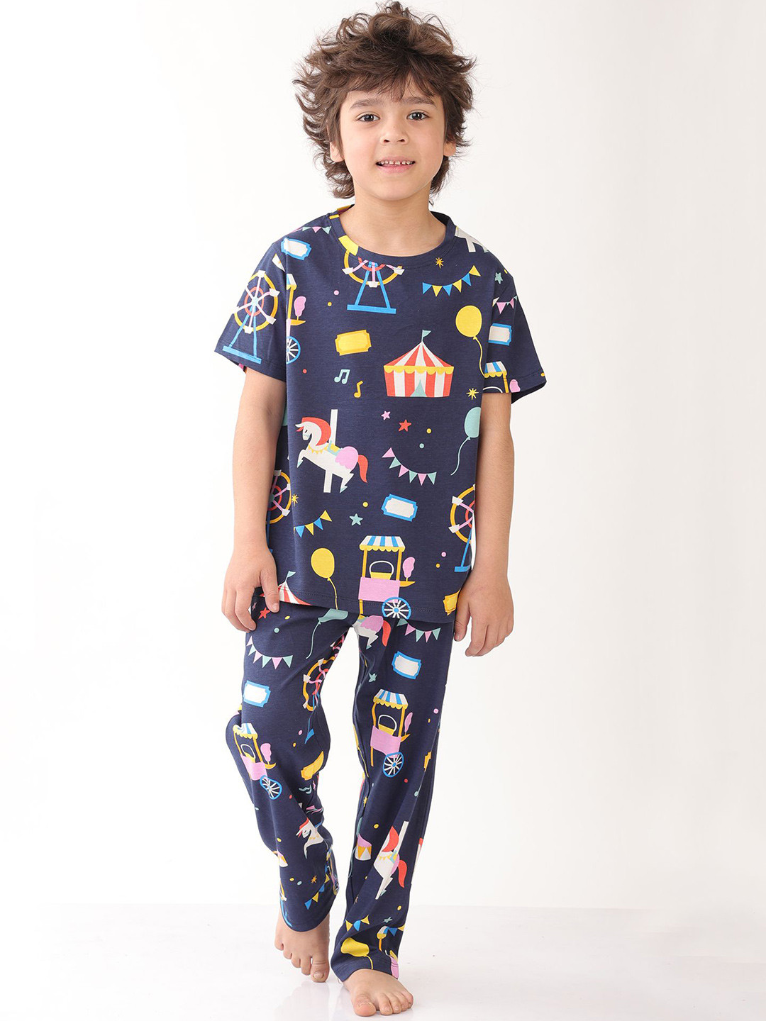 Anthrilo Boys Printed Summer Carnival Circus Short Sleeve Pyjama Set