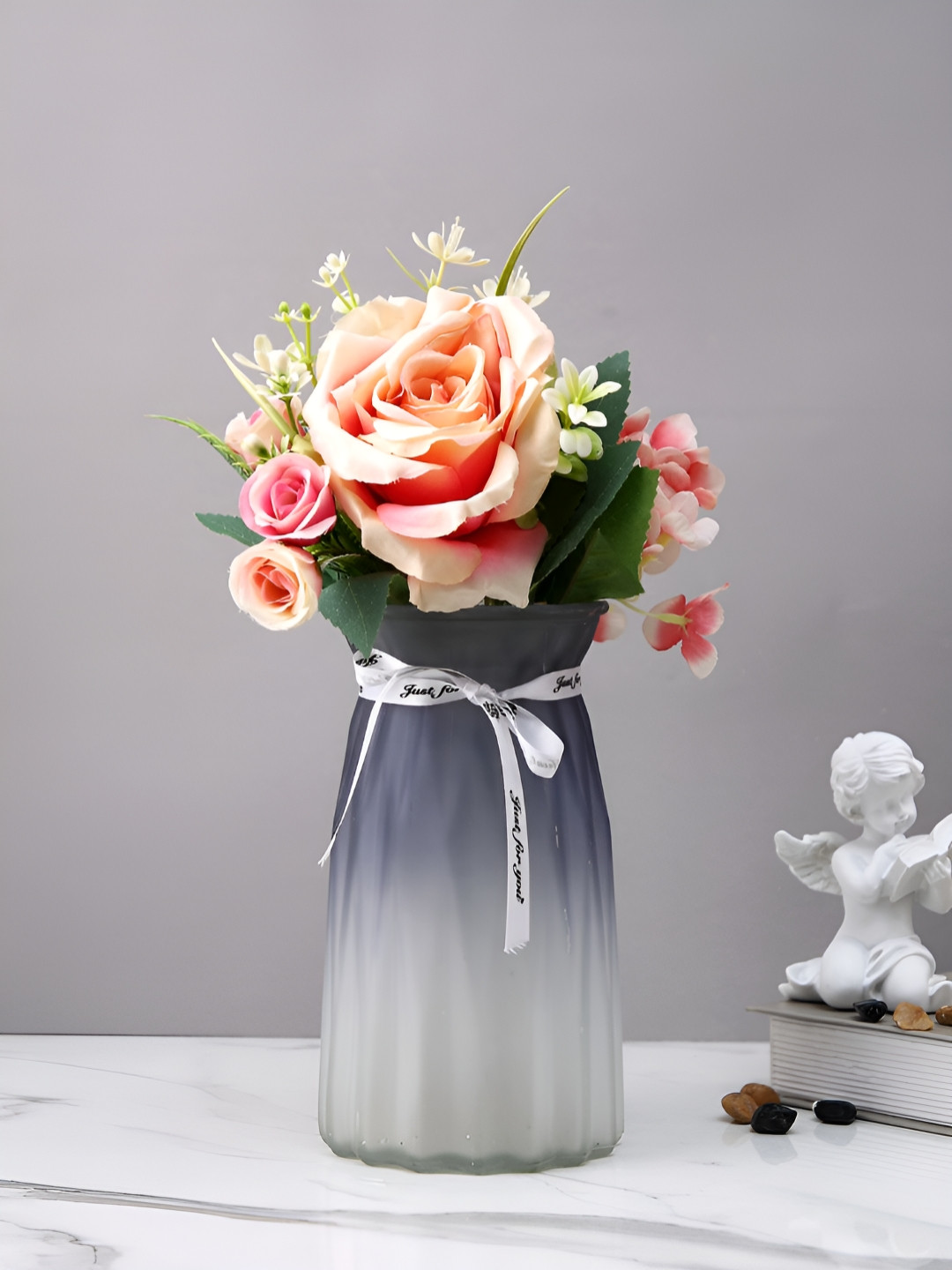 TAYHAA Moonlit Gradient Grey & White Ombre Glass Flower Vase