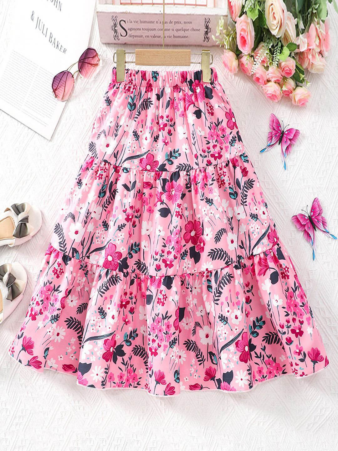 INCLUD Girls Floral Printed Long Elasticated Skirt