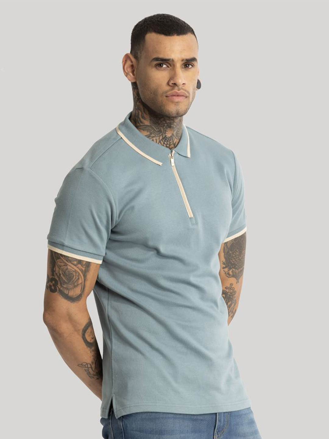 Snitch Bento Polo Collar Short Sleeves Slim Fit Cotton T-Shirt