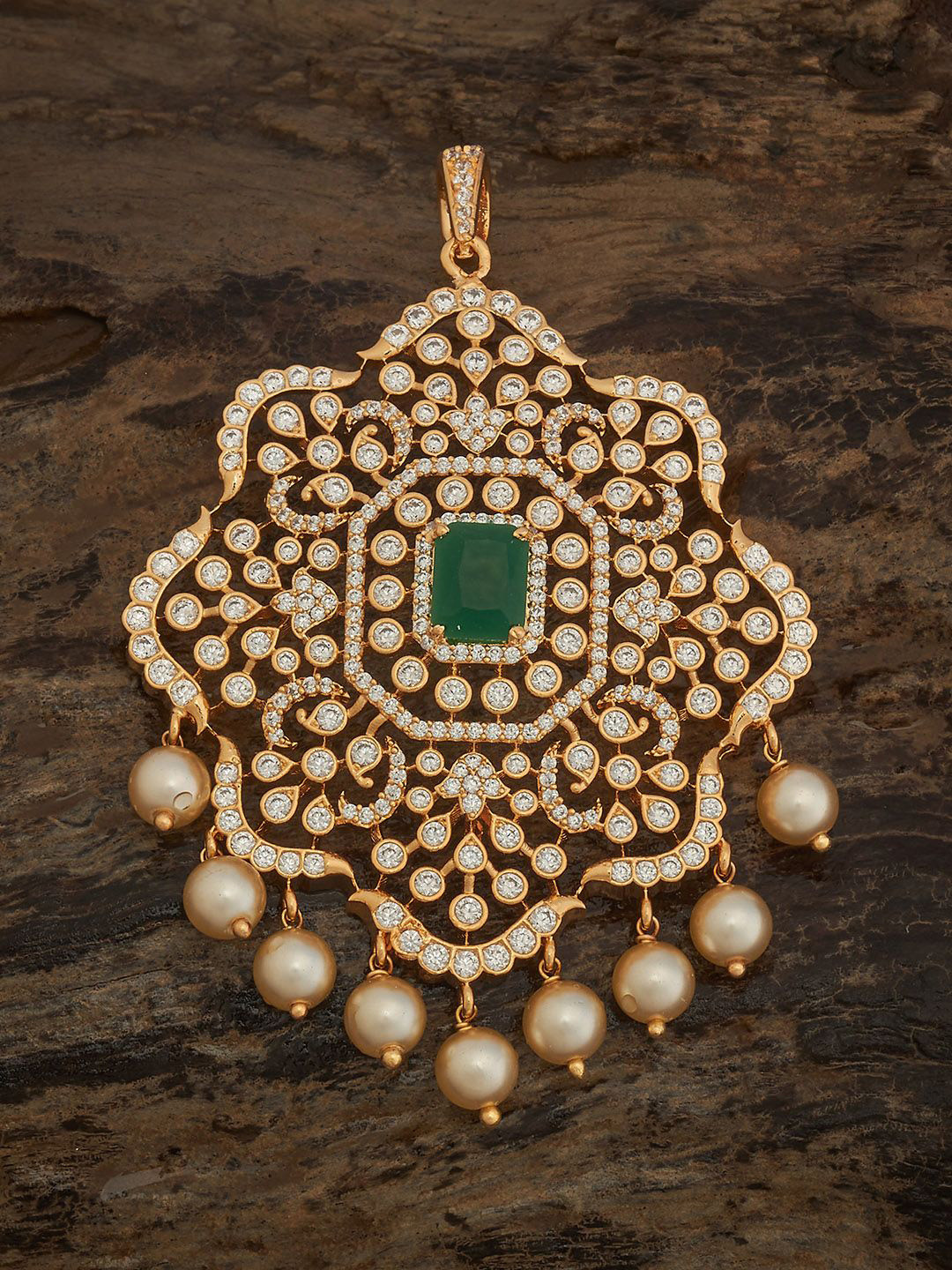 Kushal's Fashion Jewellery Gold-Plated Cubic Zirconia Studded & BeadedContemporary Pendant