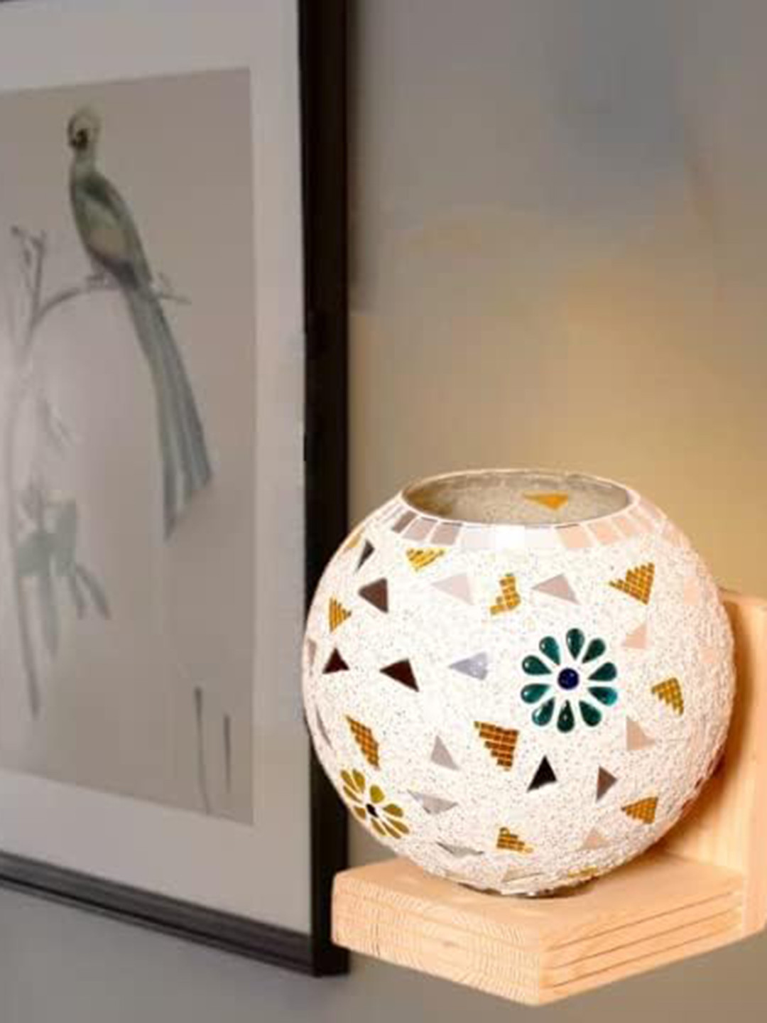 KINIS Beige & White Printed Wood Abstract Shaped Wall Lamp