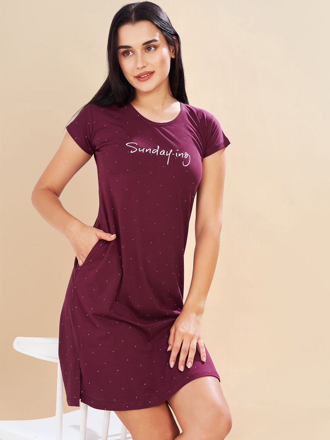 Pastel Clip Women Pure Cotton Typography Printed T-shirt Nightdress