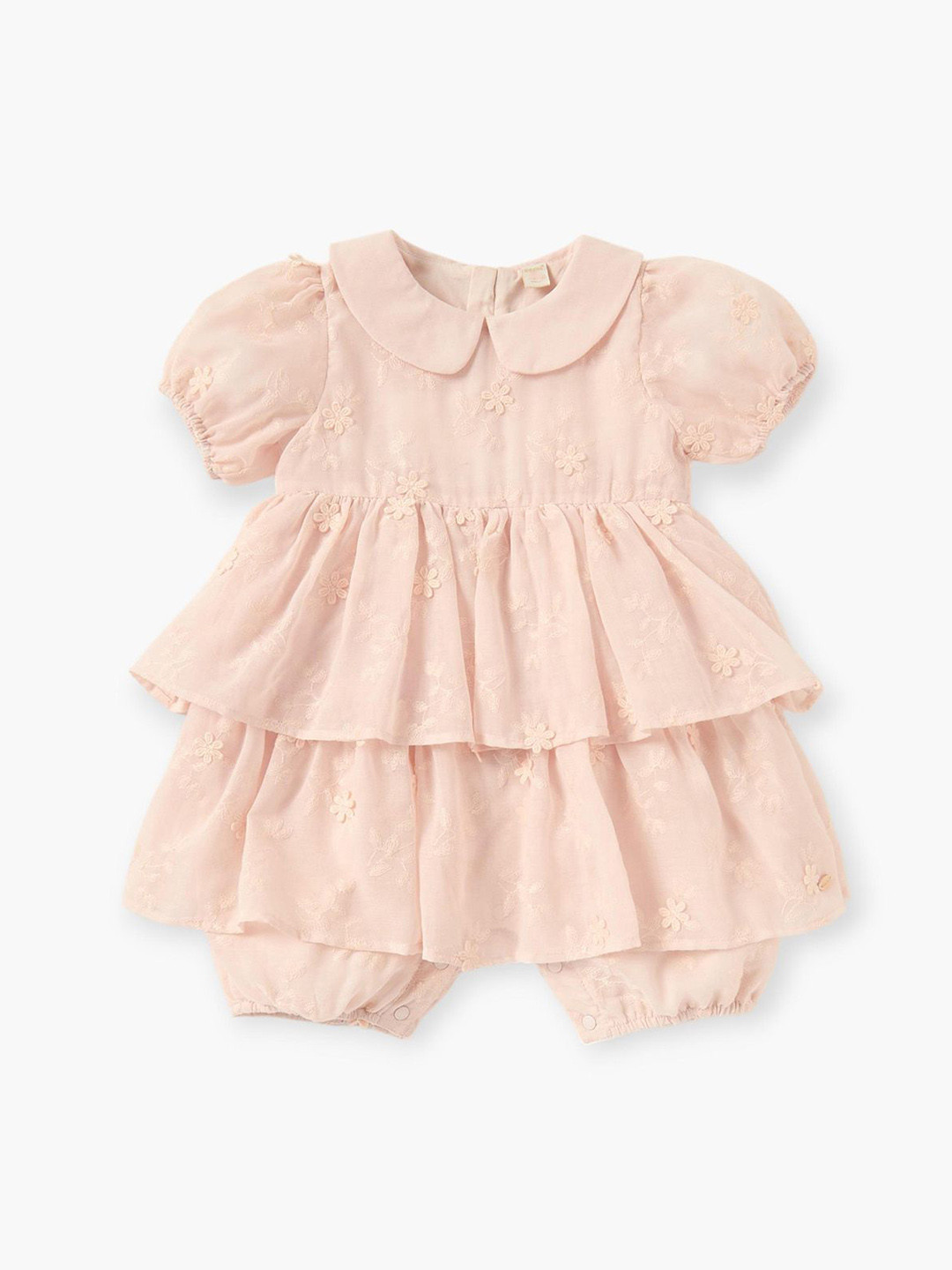 Giggles by Babyshop Infant Girls Floral Textured Romper With Collar & Short Sleeves