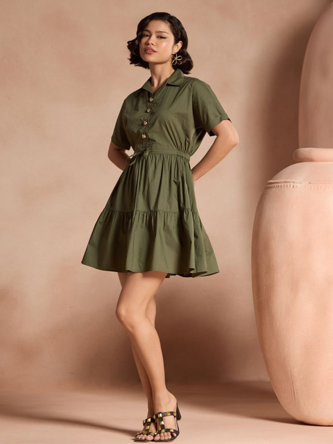 Style Island Women Formal Tiered Fit & Flare Cotton Dress