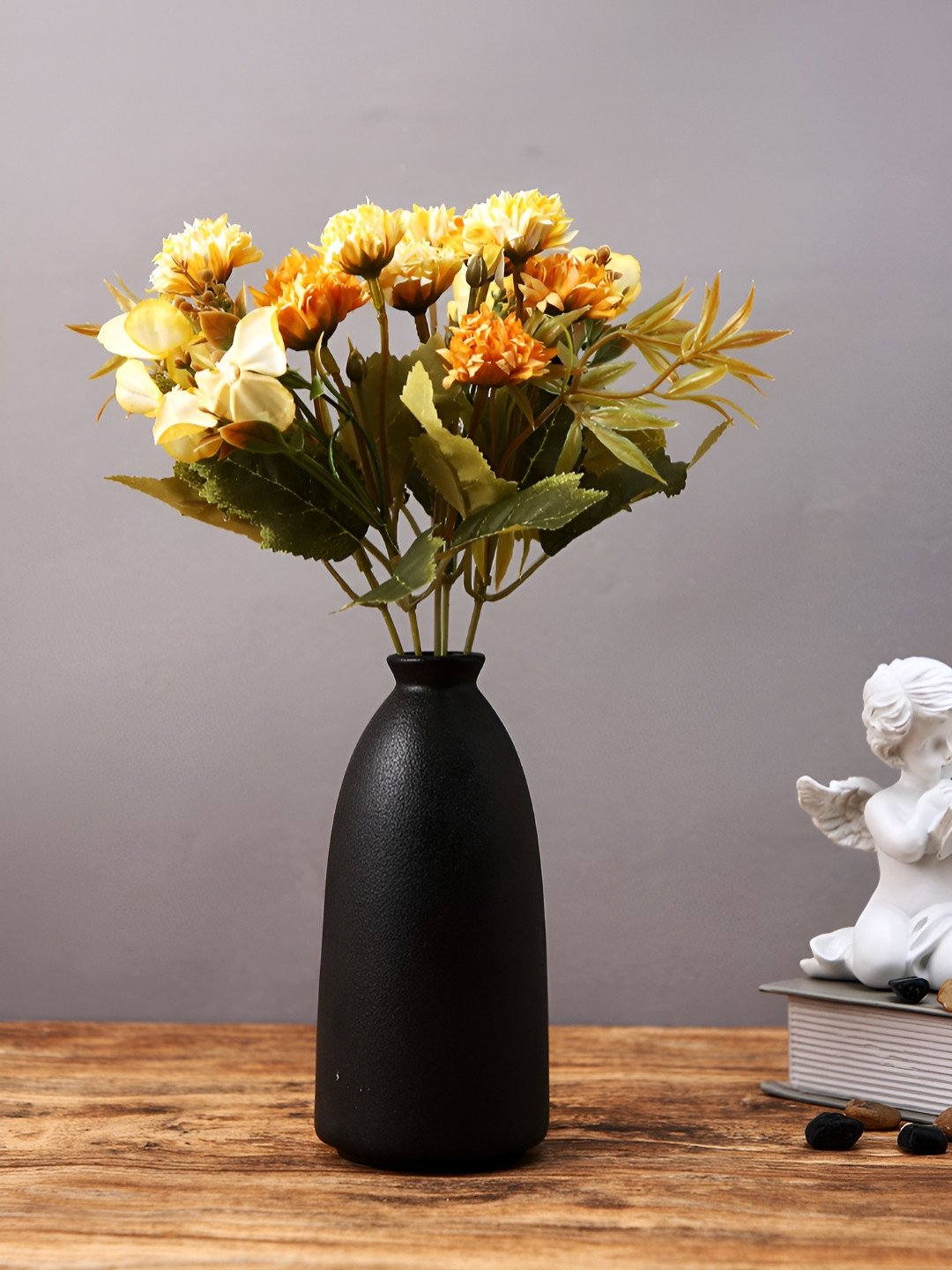 TAYHAA Midnight Noir Black Matte Ceramic Flower Vase