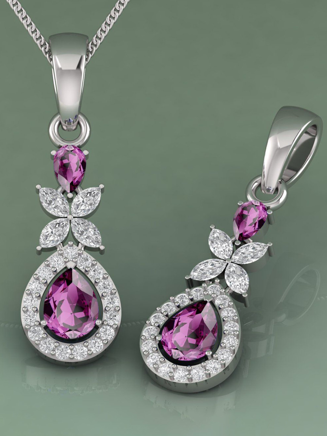 LMDPRAJAPATIS 925 Sterling Silver-Plated Amethyst Studded Teardrop Shaped Pendants