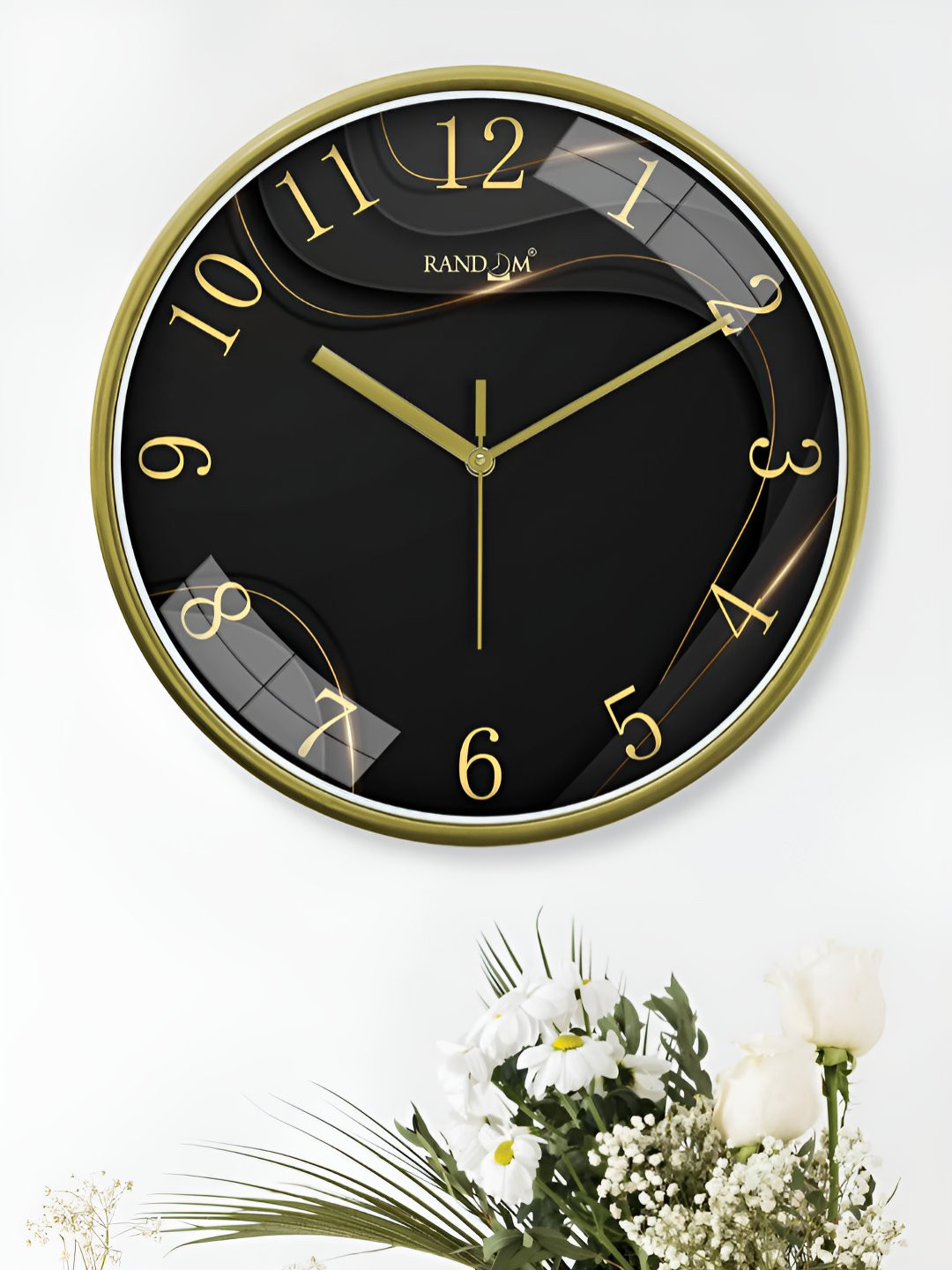 RANDOM Yellow & Black Printed Sweep Silent Stylish Round Contemporary Wall Clock