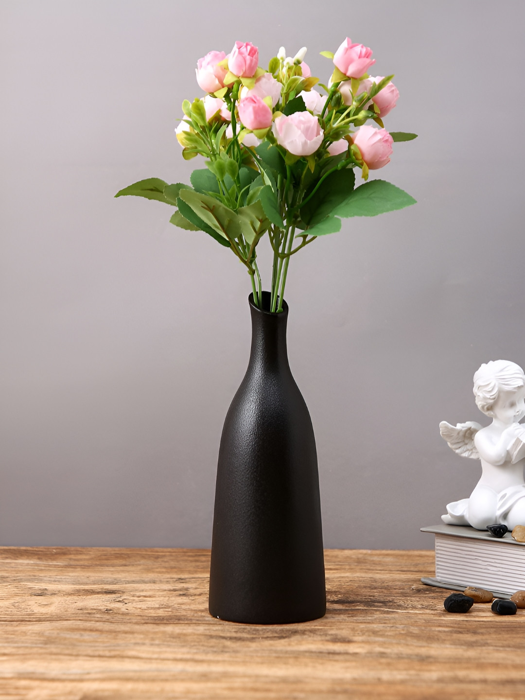 TAYHAA Black Midnight Elegance Matte Ceramic Flower Vase