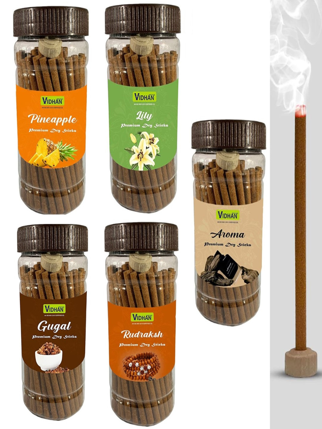 vidhan Brown & Green 5 Pieces Organic Charcoal Free Wooden Incense Sticks
