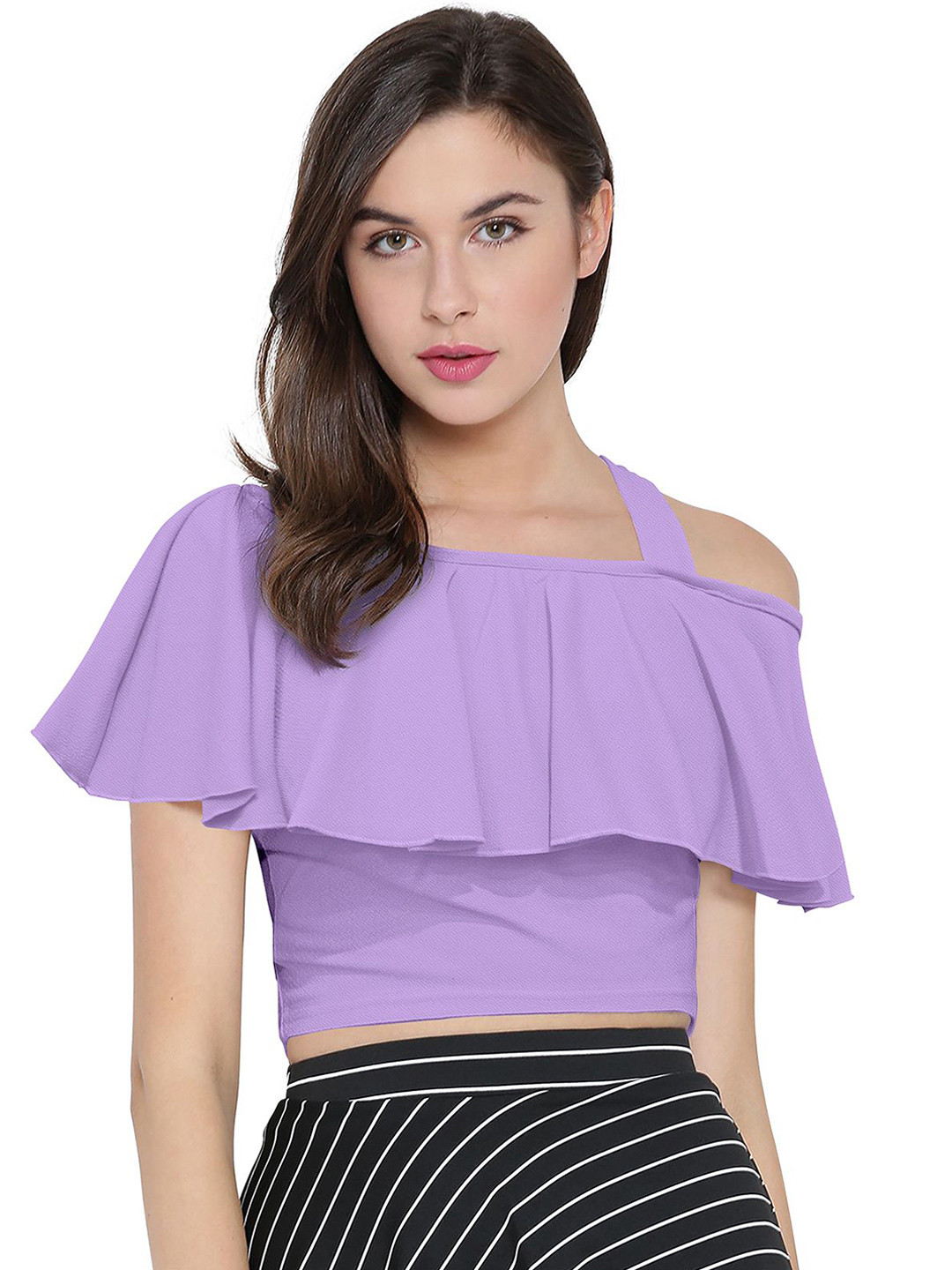 S.K.C Women Shoulder Straps Flared Sleeves Fitted Top