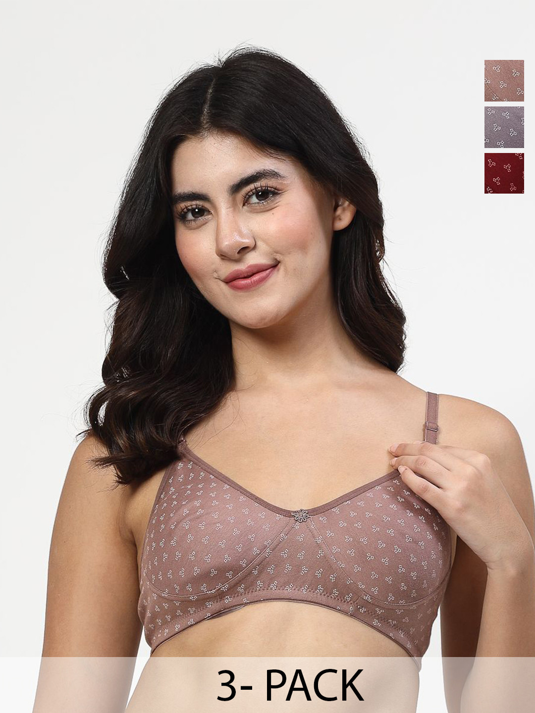 LILY  Women Pack Of 3 T-shirt Geometric Printed  Full Coverage Seamless Bra