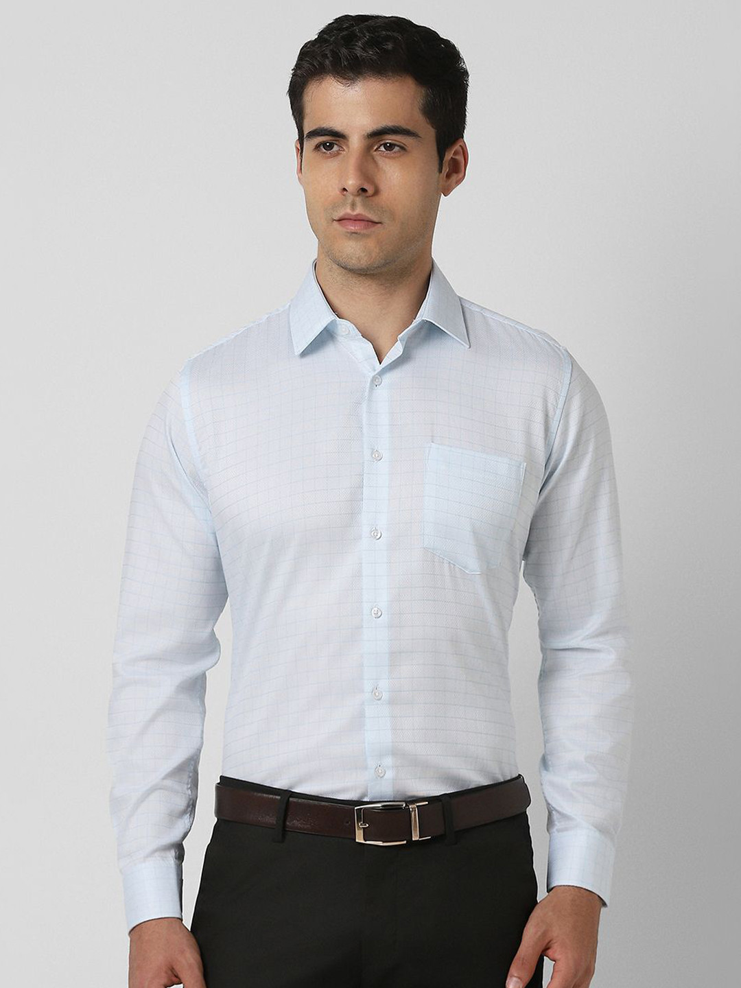 Van Heusen Windowpane Checked Spread Collar Slim Fit Cotton Formal Shirt