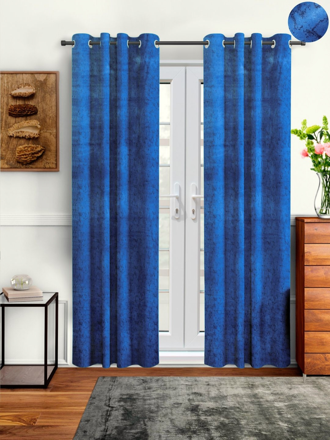 Myntra Elegant Homes Navy Blue Set of 2 Long Door Curtain