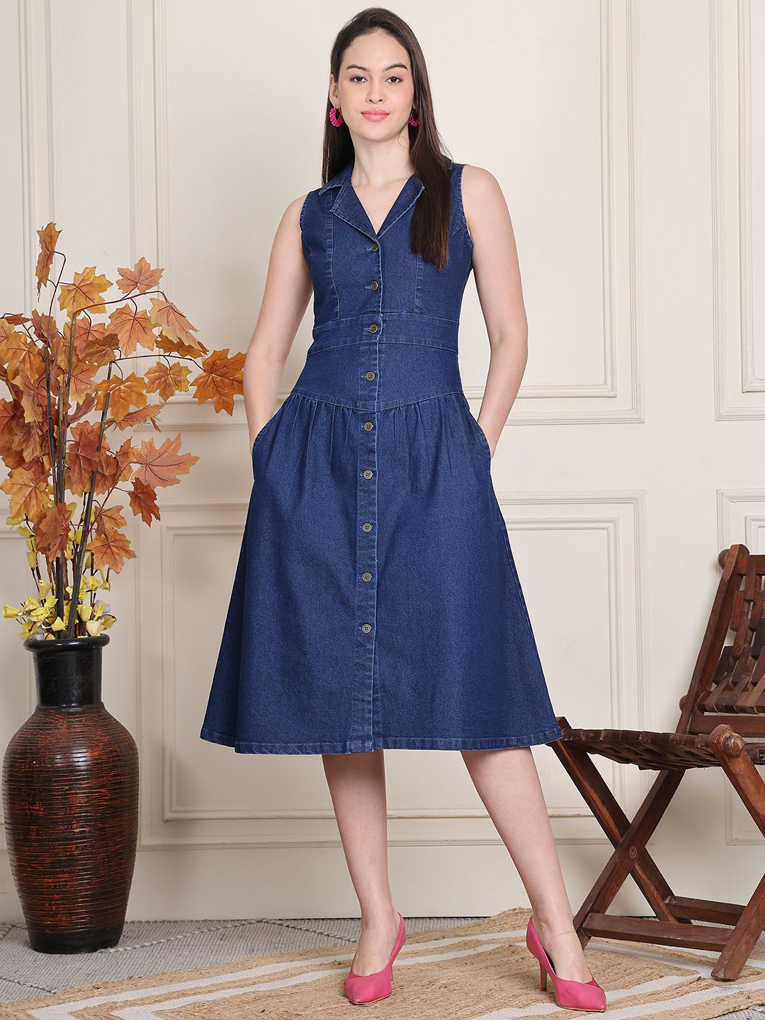 PUELLA Denim Fit & Flare Sleeveless Dress