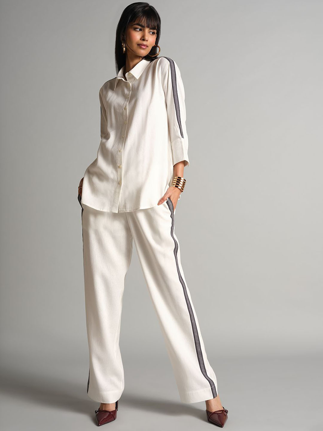 AND Side Stripes-Detail Three-Quarter Sleeves Shirt & Trouser