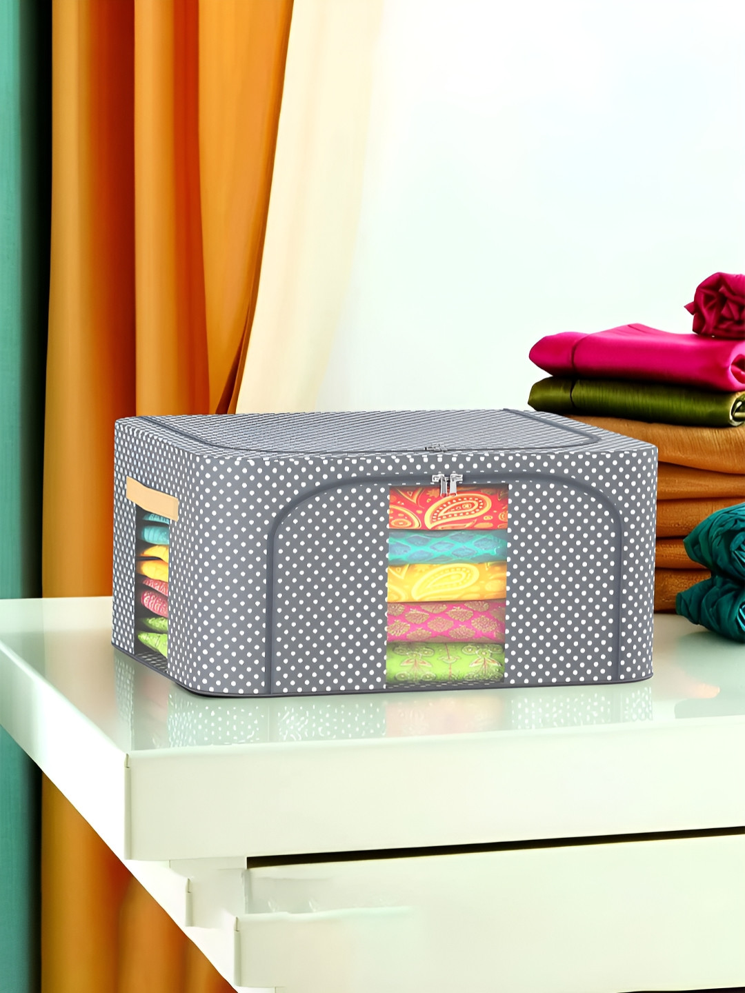 Aura Grey & White 24 Liter Foldable Parachute Steel Frame Clothing Drawer Organisers