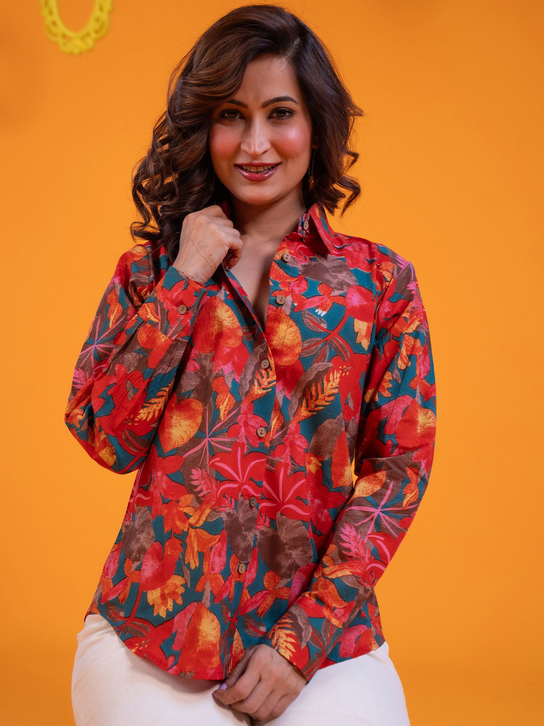 DIMPLE DESIGN STUDIO Straight Floral Printed Cotton Casual Shirt