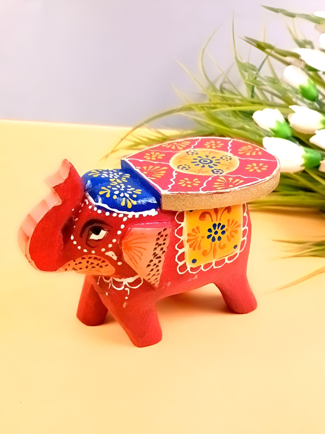 apka mart Red And Blue Birds and Animals Elephant Wooden Showpiece