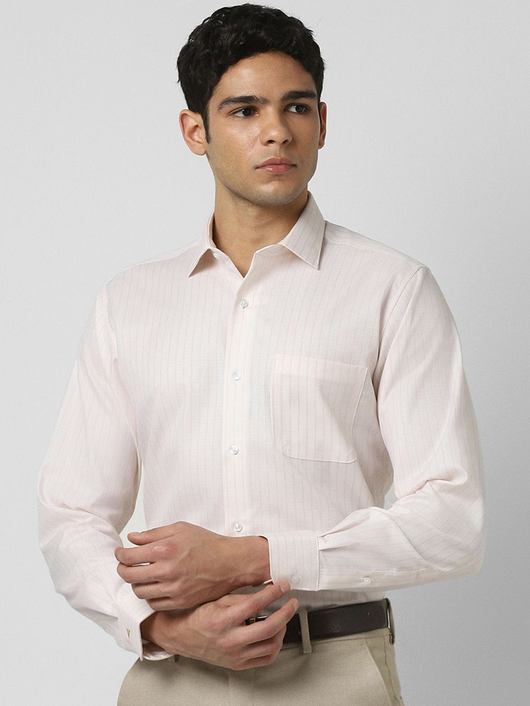 Van Heusen Vertical Striped Spread Collar Cotton Formal Shirt