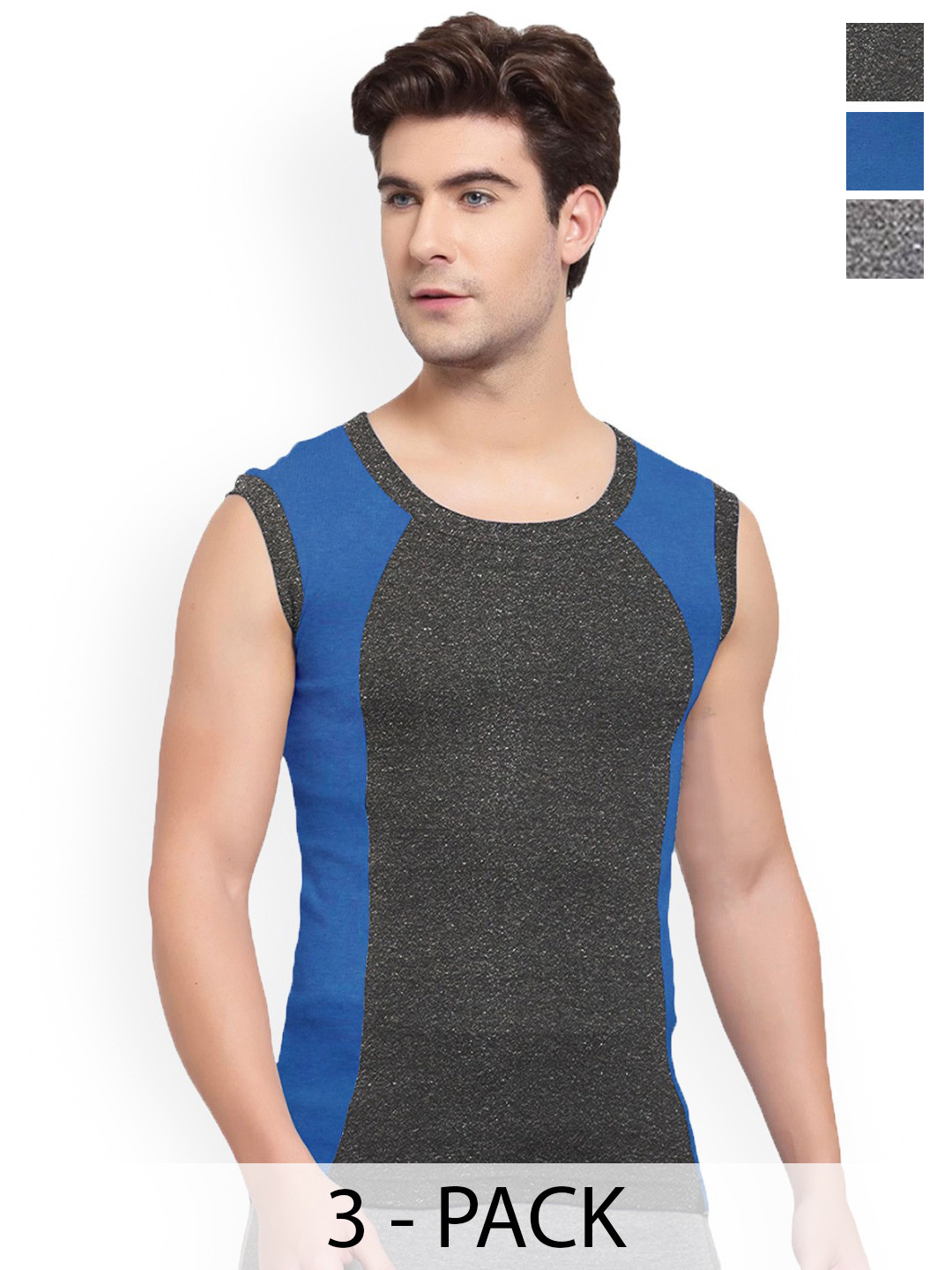 Sporto by Macho Men Pack Of 3 Knitted Pure Cotton Gym Vests