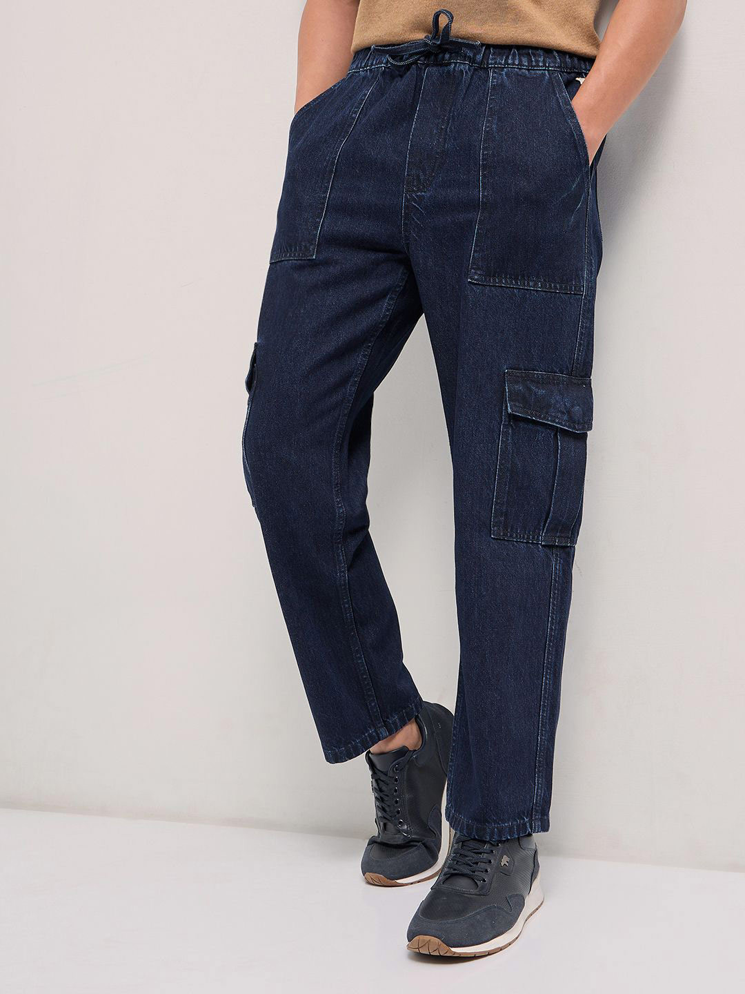 THE BEAR HOUSE Men's Cotton Solid Baggy Fit Jean With Drawstring Closure