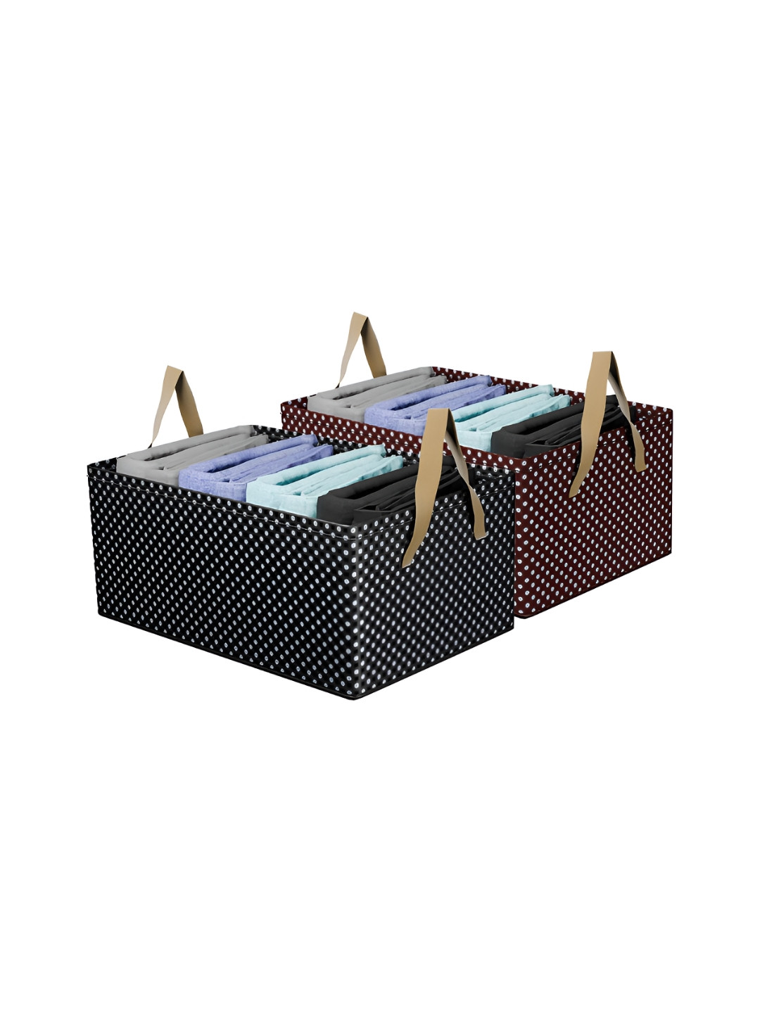 Aura Black & Brown 2 Pieces Dot Printed Wardrobe Organizer with Handles