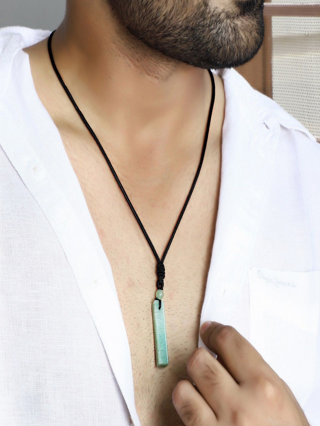 Nirvana Stainless Steel Aventurine Bar Geometric Shaped Pendants