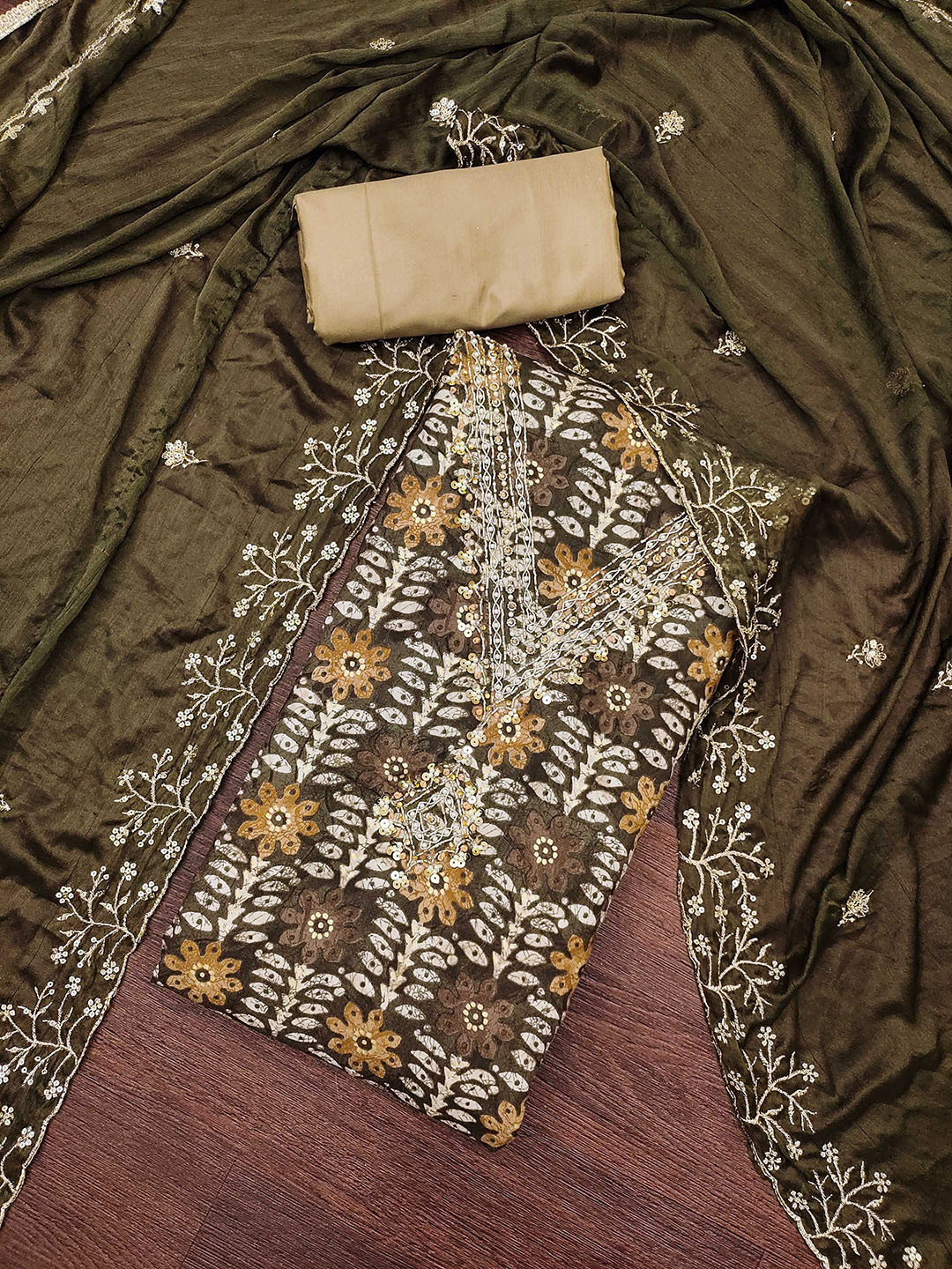 SHADOW & SAINING Printed Sequnnied Jamm Cotton Semi-Stitched Dress Material