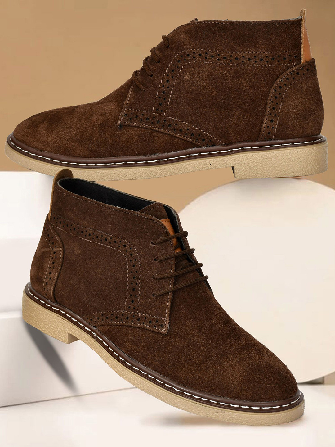 RDXO Men Leather Textured Round Toe Lacs-Up Boots