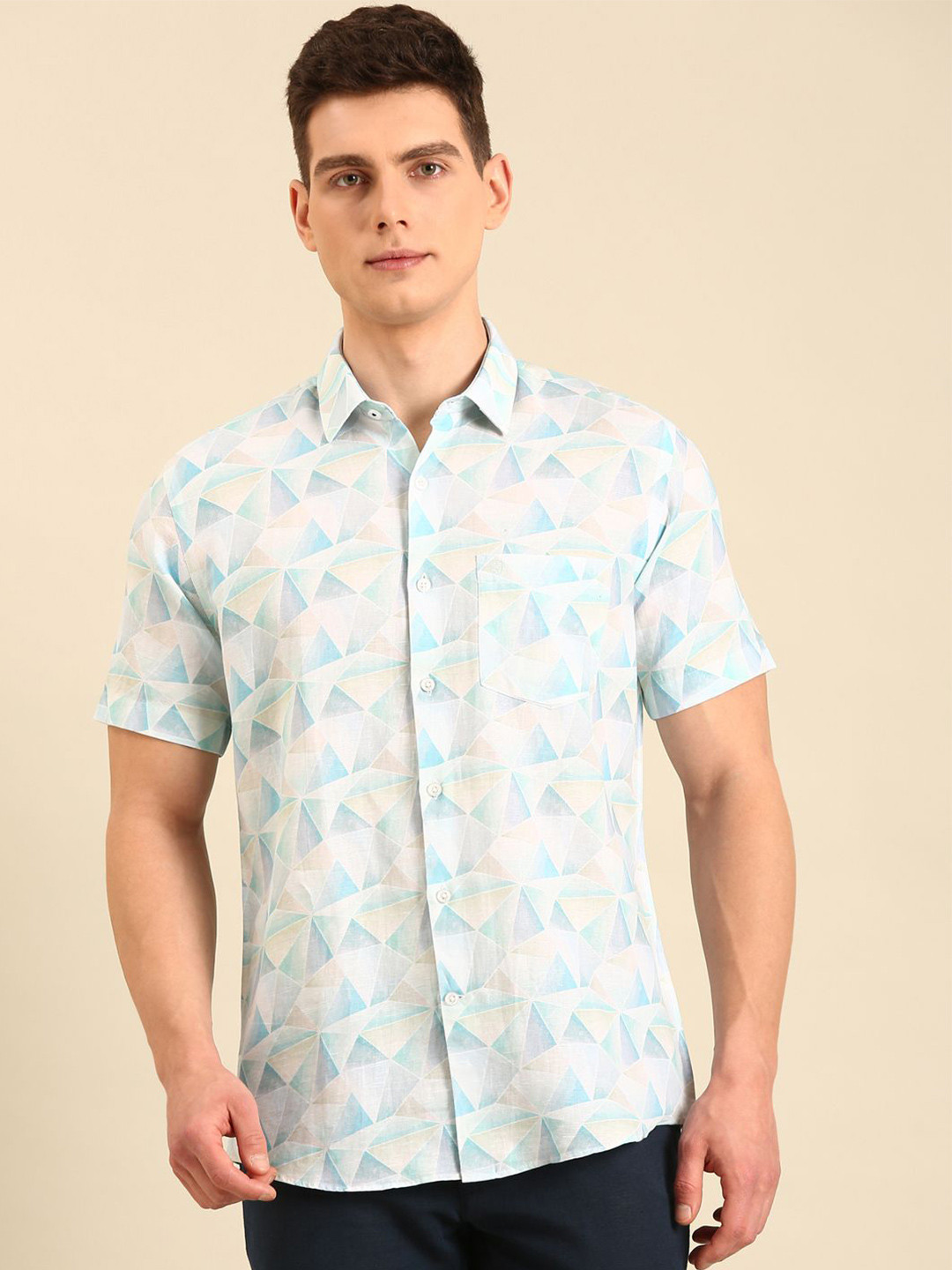 Linen Club Citylight Contemporary Slim Fit Geometric Printed Casual Shirt