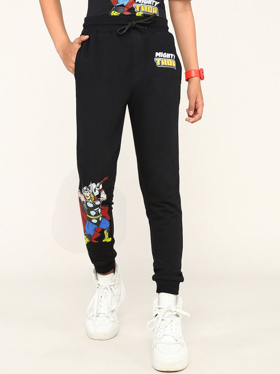 BONKIDS Boys Thor Printed Cotton Mid Rise Joggers