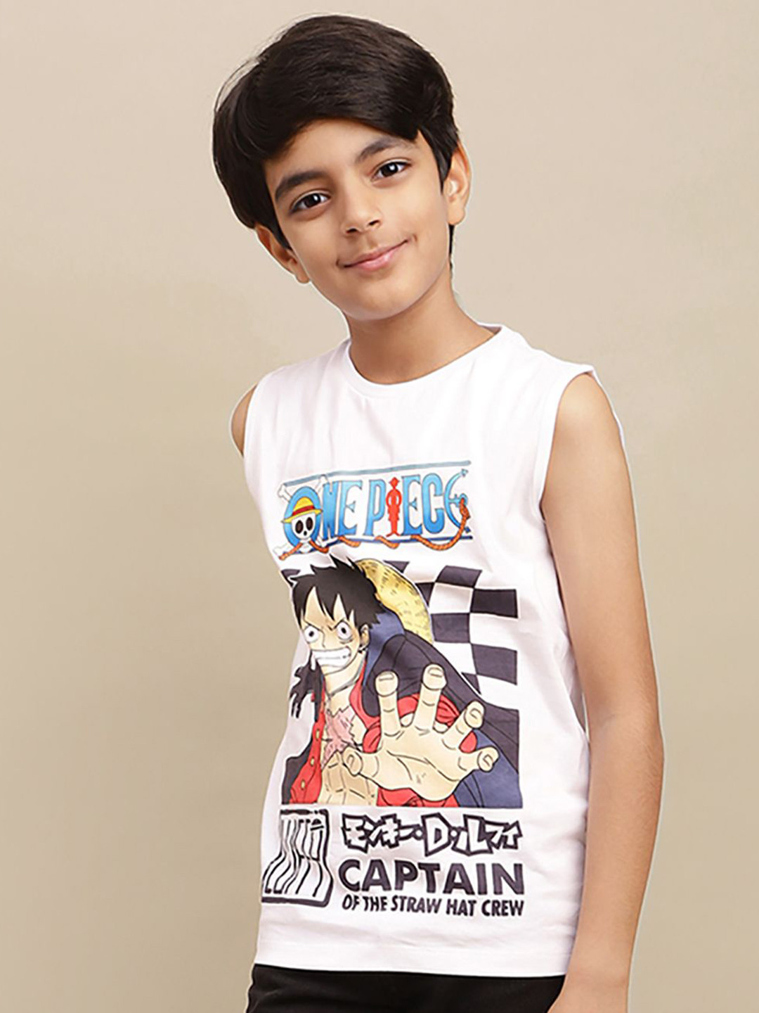 Kids Ville Boys One Piece Anime Graphic Printed Regular Fit Cotton Vest