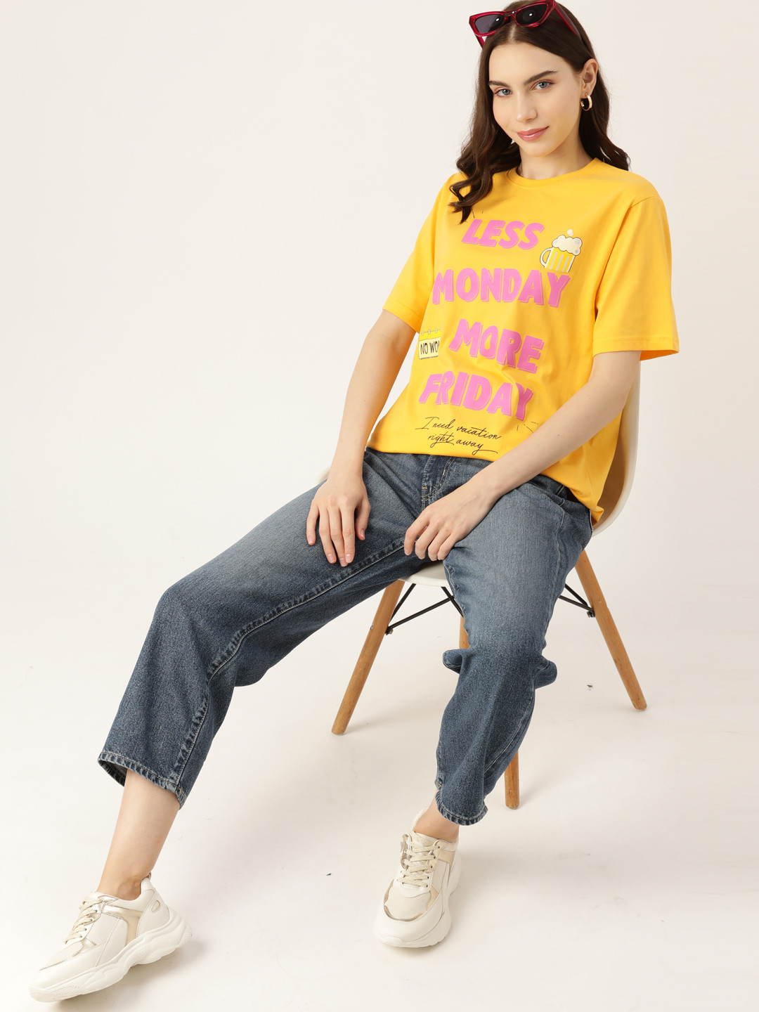 DressBerry Typgraphy Printed Round Neck Pure Cotton Drop-Shoulder Sleeves T-shirt