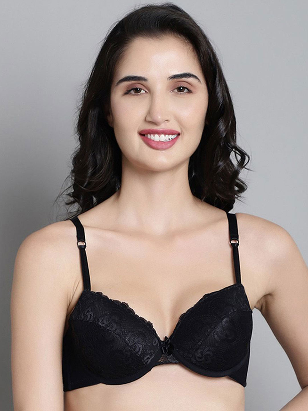 MAKCLAN Self Design Floral Medium Coverage Underwired Lightly Padded Plunge Embellished Bra