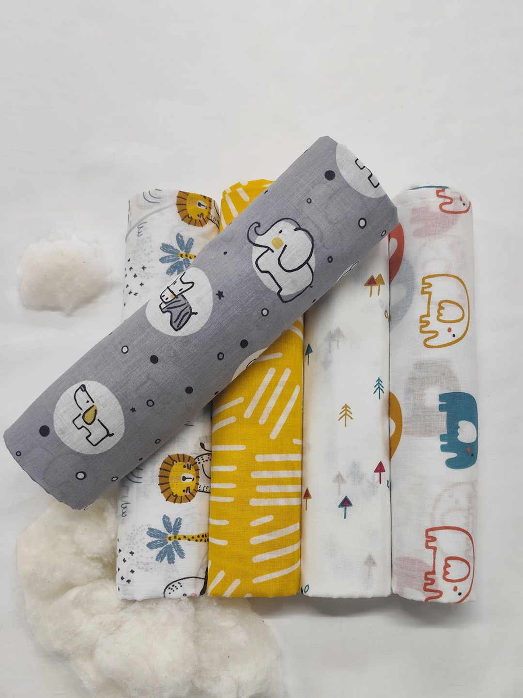 Trance Home Linen Set Of 5 Super Soft Cotton Malmal Swaddle Cloth