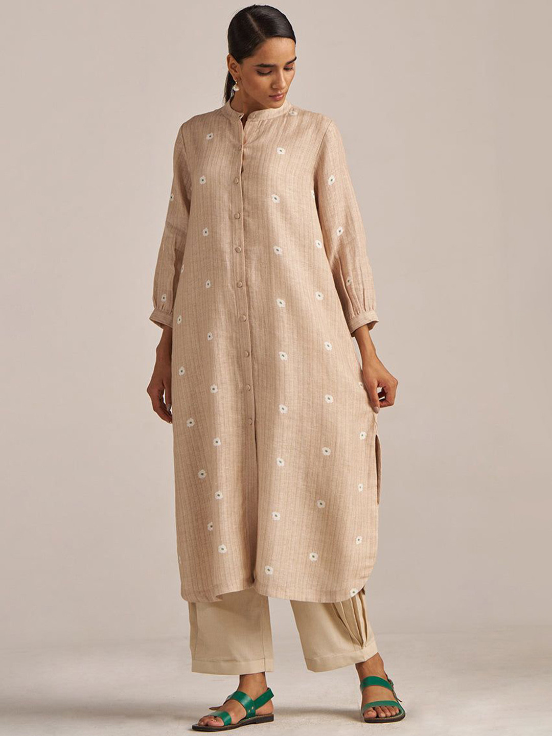 Ganga Beige And Sesame Linen Co-ord Set