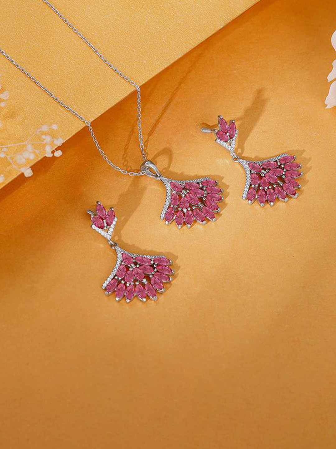 GIVA Floret 925 Sterling Silver Plated Artificial Stones & Beads Studded Jewellery Set