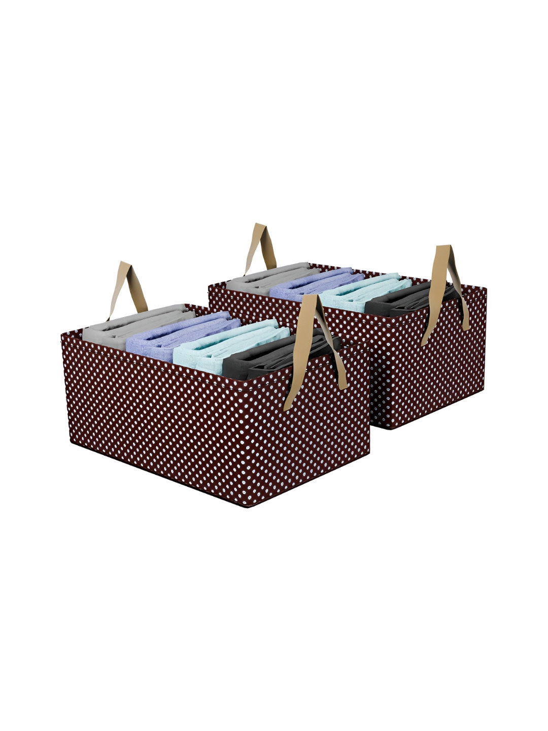 Aura Brown & White 2 Pieces Dots Printed Parachute Wardrobe Organizer With Handles
