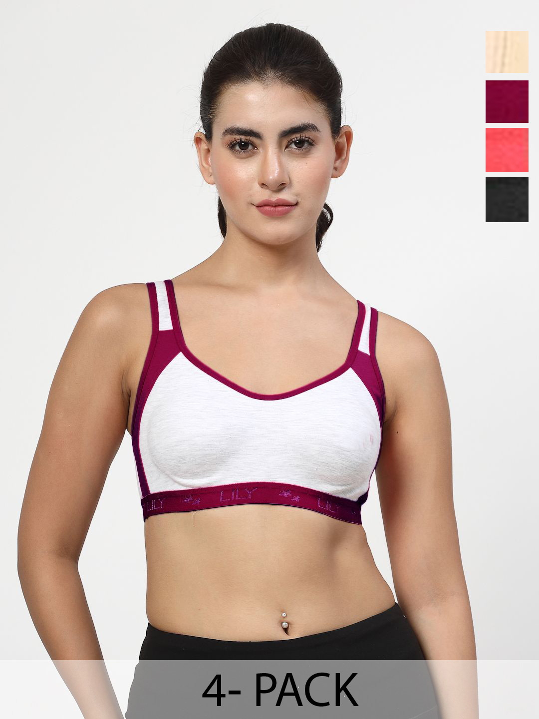 LILY Pack Of 4 Full Coverage Non Padded All Day Comfort Workout Bra