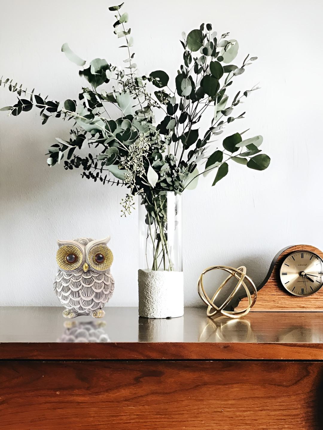 The Spiritual Living Owl Grey Polyresin Matte Living Room Tiny Showpiece - 3.5 Inches