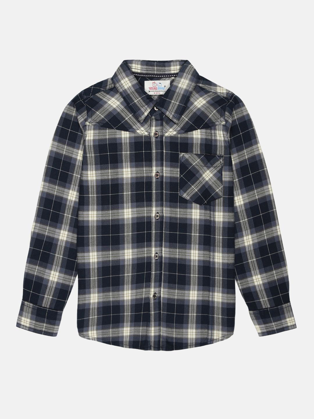 YOUNG BIRDS Boys Tartan Checked Flannel Weave Cotton Casual Shirt